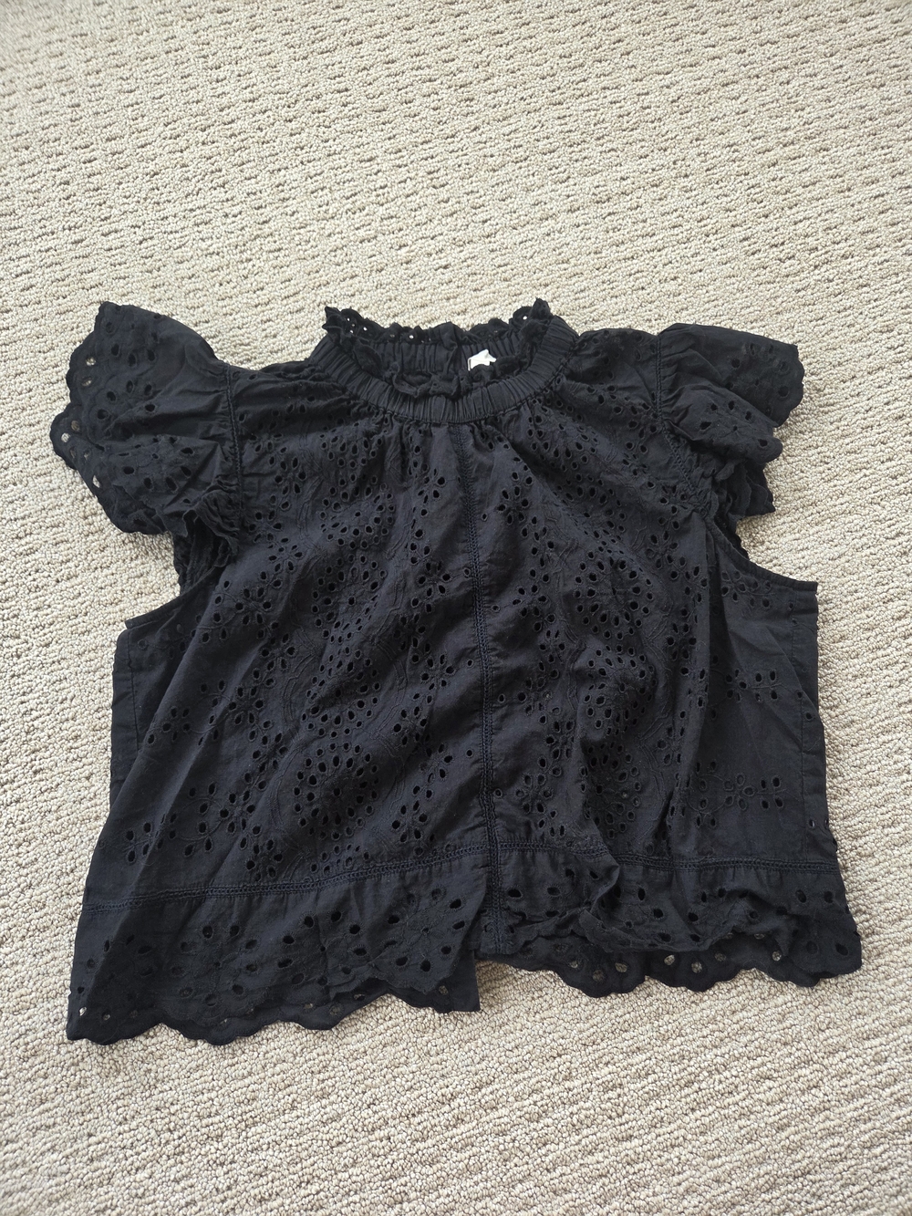 Jennifer Grace Black Eyelet Ruffled Top - XL